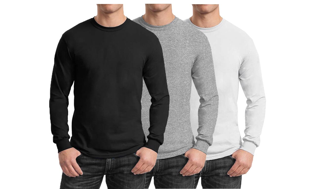 Galaxy By Harvic Long Sleeve Crew Neck Men's Egyptian Cotton-Blend T-Shirt 3 Pack